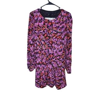 Zara long sleeve mini dress Floral cutout back pink orange black Medium